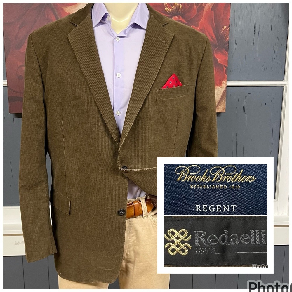 Brooks Brothers Corduroy 3-Button Blazer Mens 48R Standard Fit Stretch Brown